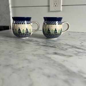 Polish Pottery Christmas Coffee Mugs